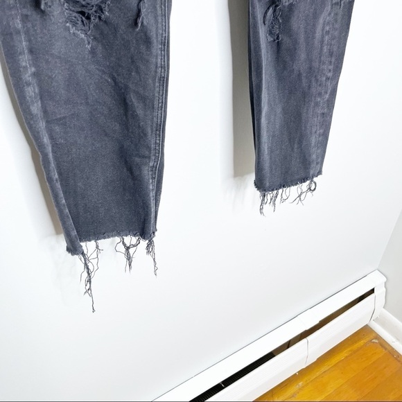 American Eagle Black Distressed Hem Straight Leg High Waist Black Jeans Size 4 - Picture 3 of 10